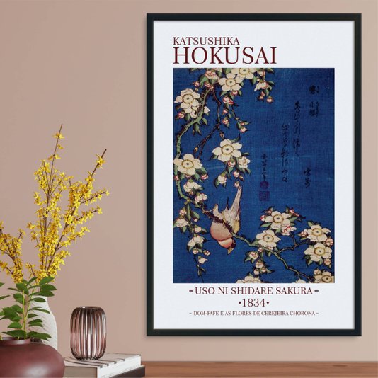 Quadro Decorativo Dom Fafe e as Flores de Cerejeira Chorona de Katsushika Hosukai