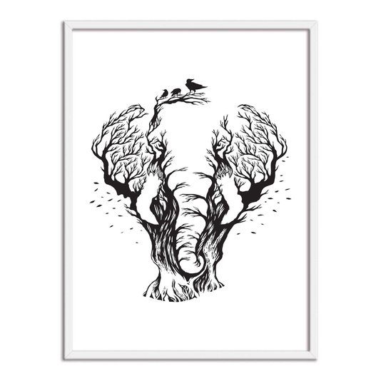 Quadro Decorativo Elefante Abastrato com Pássaros