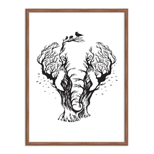 Quadro Decorativo Elefante Abastrato com Pássaros