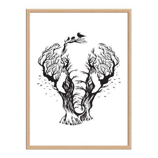 Quadro Decorativo Elefante Abastrato com Pássaros