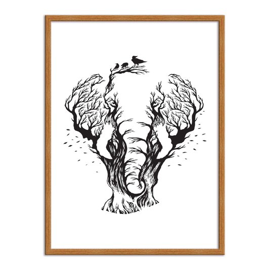 Quadro Decorativo Elefante Abastrato com Pássaros