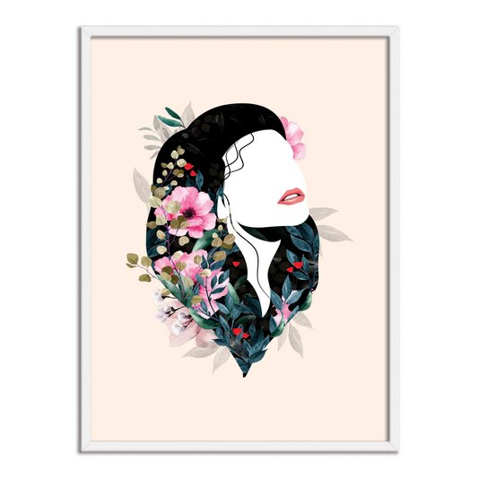 Quadro Decorativo Face Mulher com Flores