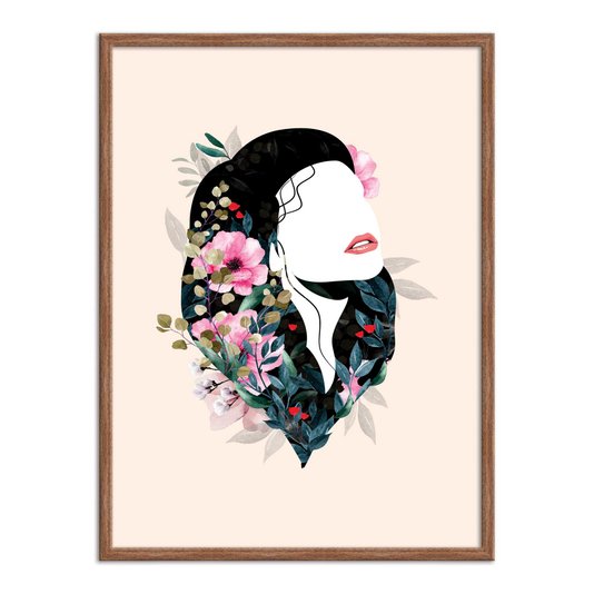 Quadro Decorativo Face Mulher com Flores