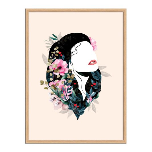 Quadro Decorativo Face Mulher com Flores