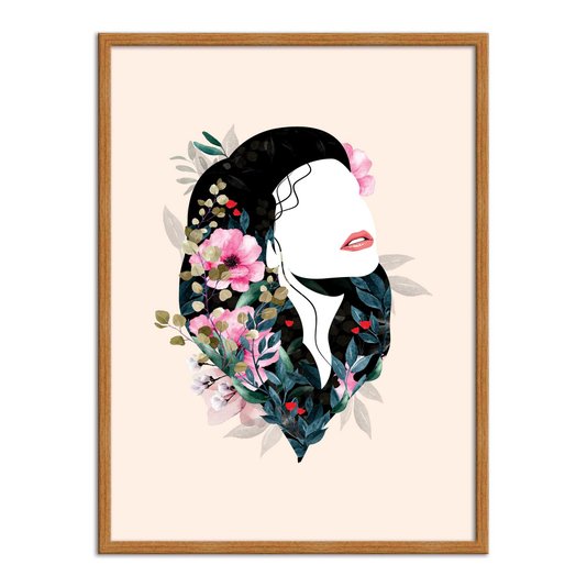 Quadro Decorativo Face Mulher com Flores