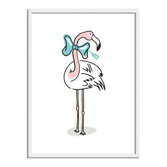 Quadro Decorativo Flamingo com Gravata Azul