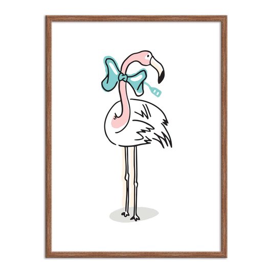 Quadro Decorativo Flamingo com Gravata Azul