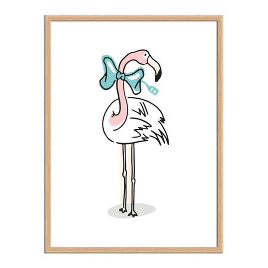 Quadro Decorativo Flamingo com Gravata Azul