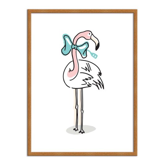 Quadro Decorativo Flamingo com Gravata Azul