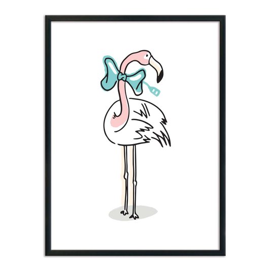 Quadro Decorativo Flamingo com Gravata Azul