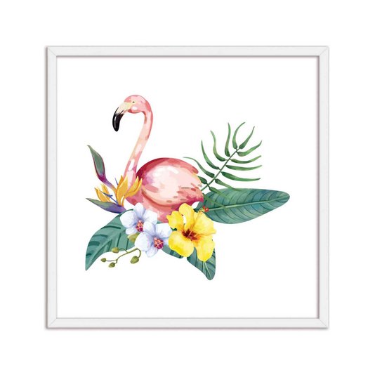 Quadro Decorativo Flamingo Rosa e Flores Watercolor Q3187_1