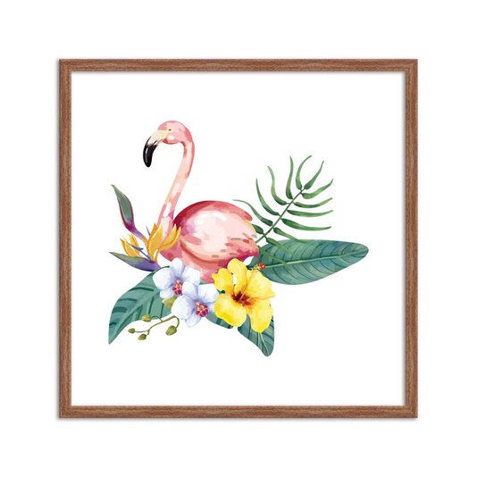Quadro Decorativo Flamingo Rosa e Flores Watercolor Q3187_1