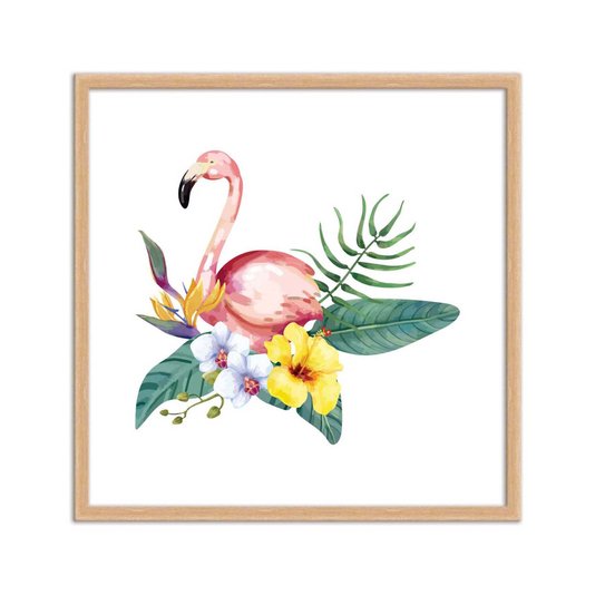 Quadro Decorativo Flamingo Rosa e Flores Watercolor Q3187_1