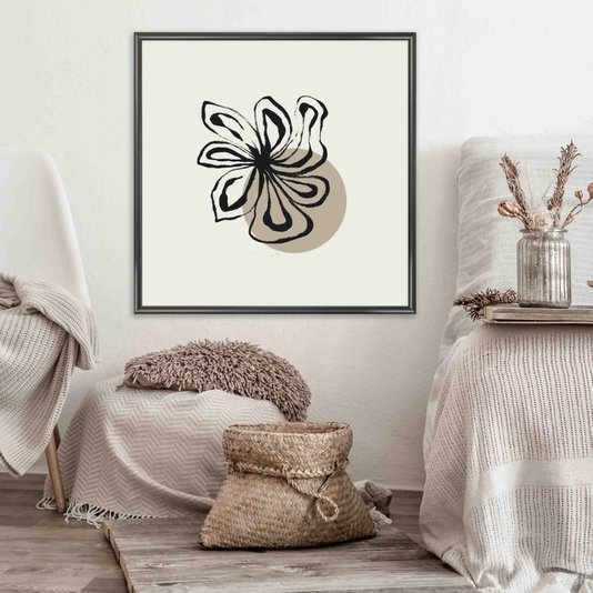Quadro Decorativo Flor Efeito Giz Estilo Japandi