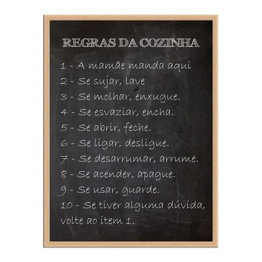 Quadro Decorativo Frase Regras da Cozinha
