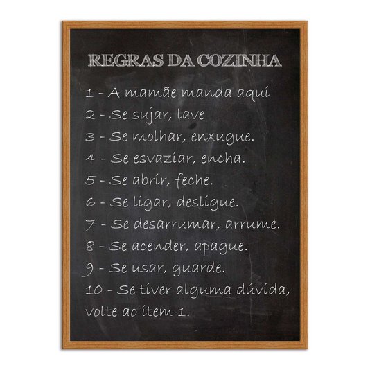 Quadro Decorativo Frase Regras da Cozinha