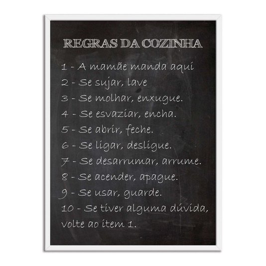 Quadro Decorativo Frase Regras da Cozinha