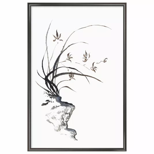 Quadro Decorativo Furan Arte de Flor Ornamental Orquídea do Samurai no Estilo Sumiê