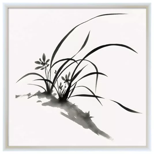 Quadro Decorativo Furan Arte de Flor Ornamental Orquídea do Samurai no Estilo Sumiê