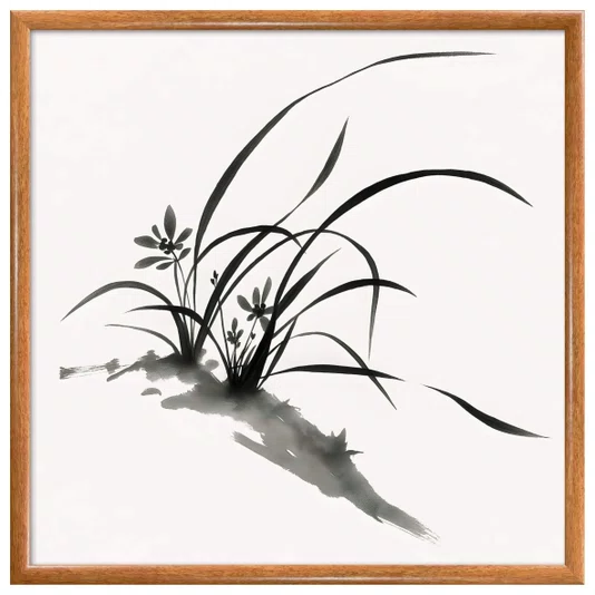 Quadro Decorativo Furan Arte de Flor Ornamental Orquídea do Samurai no Estilo Sumiê