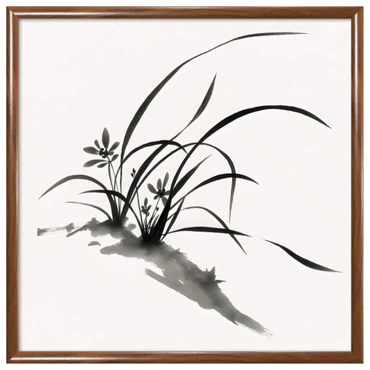 Quadro Decorativo Furan Arte de Flor Ornamental Orquídea do Samurai no Estilo Sumiê
