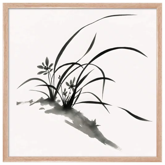 Quadro Decorativo Furan Arte de Flor Ornamental Orquídea do Samurai no Estilo Sumiê