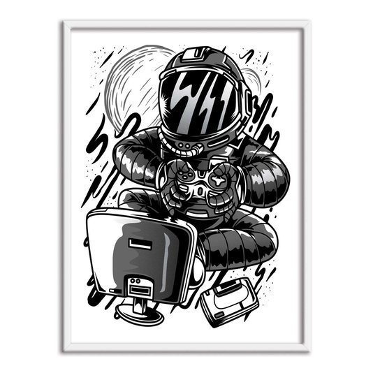 Quadro Decorativo Gamer Geek e Nerd Astronauta Gamer