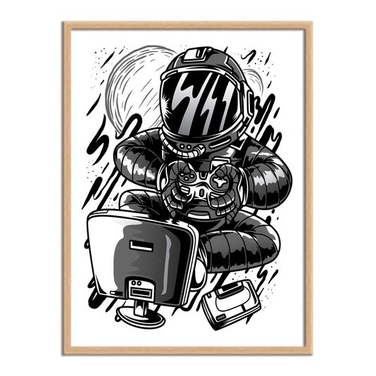 Quadro Decorativo Gamer Geek e Nerd Astronauta Gamer