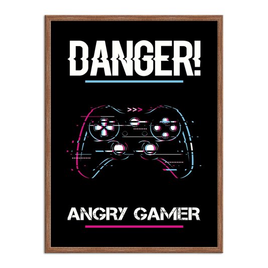 Quadro Decorativo Gamer Geek e Nerd Aviso Danger! Angry Gamer