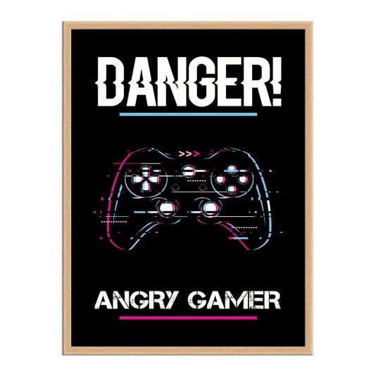 Quadro Decorativo Gamer Geek e Nerd Aviso Danger! Angry Gamer
