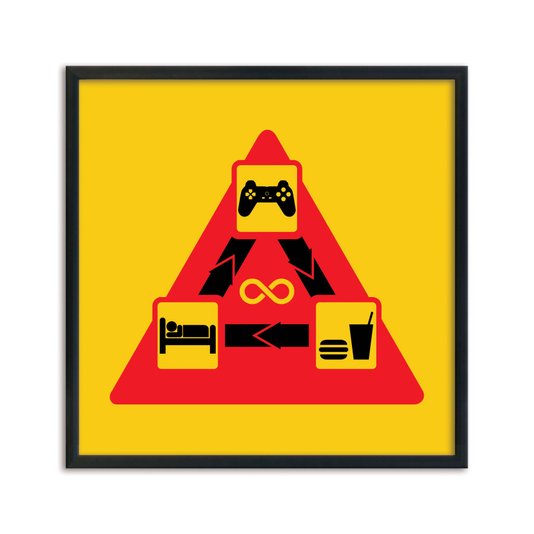 Quadro Decorativo Gamer Geek e Nerd Ciclo Infinito Jogar Comer Dormir Jogar
