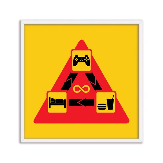 Quadro Decorativo Gamer Geek e Nerd Ciclo Infinito Jogar Comer Dormir Jogar