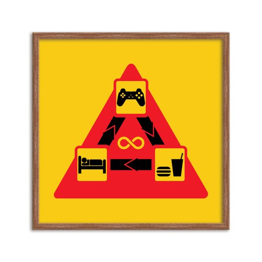 Quadro Decorativo Gamer Geek e Nerd Ciclo Infinito Jogar Comer Dormir Jogar