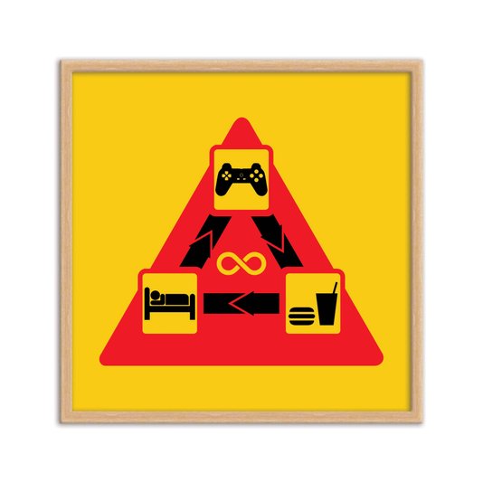Quadro Decorativo Gamer Geek e Nerd Ciclo Infinito Jogar Comer Dormir Jogar