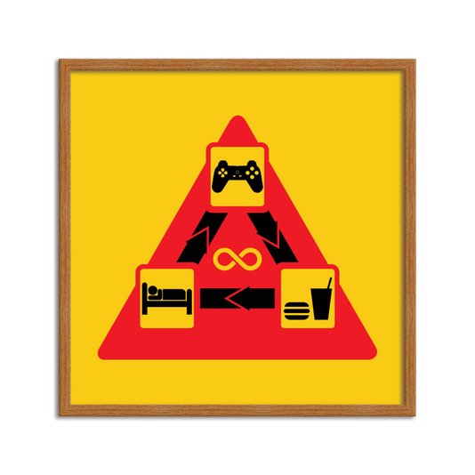 Quadro Decorativo Gamer Geek e Nerd Ciclo Infinito Jogar Comer Dormir Jogar