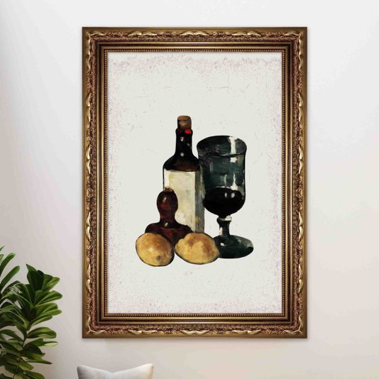 Quadro Decorativo Garrafa E Taça De Vinho Vintage Farmhouse