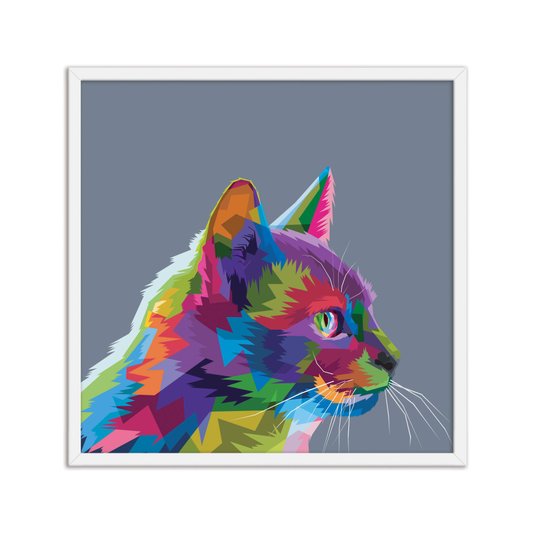 Quadro Decorativo Gato Fofo Pop Art  e Colorido Cinza