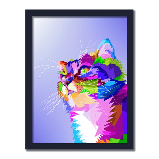 Quadro Decorativo Gato Fofo Pop Art e Colorido Roxo