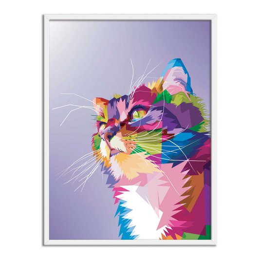 Quadro Decorativo Gato Fofo Pop Art e Colorido Roxo