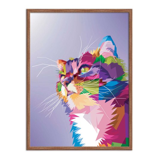 Quadro Decorativo Gato Fofo Pop Art e Colorido Roxo