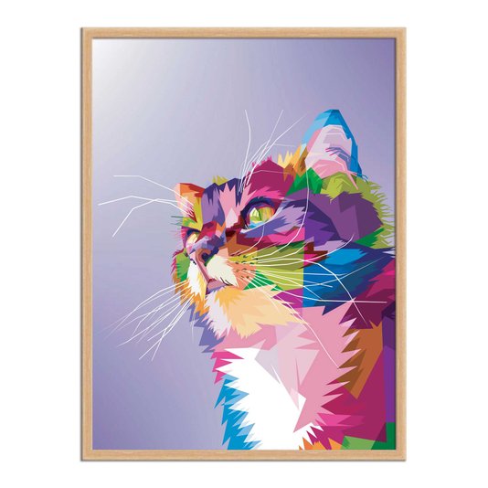 Quadro Decorativo Gato Fofo Pop Art e Colorido Roxo