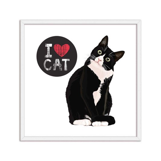 Quadro Decorativo Gato Frase: "I Love Cat"