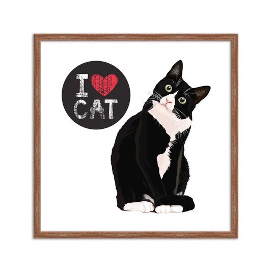 Quadro Decorativo Gato Frase: "I Love Cat"