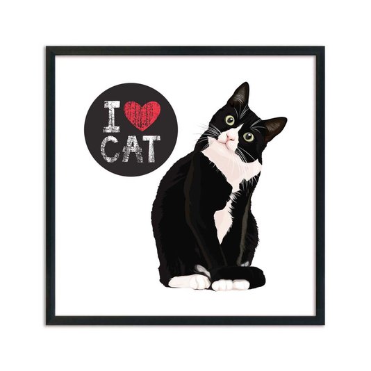 Quadro Decorativo Gato Frase: "I Love Cat"