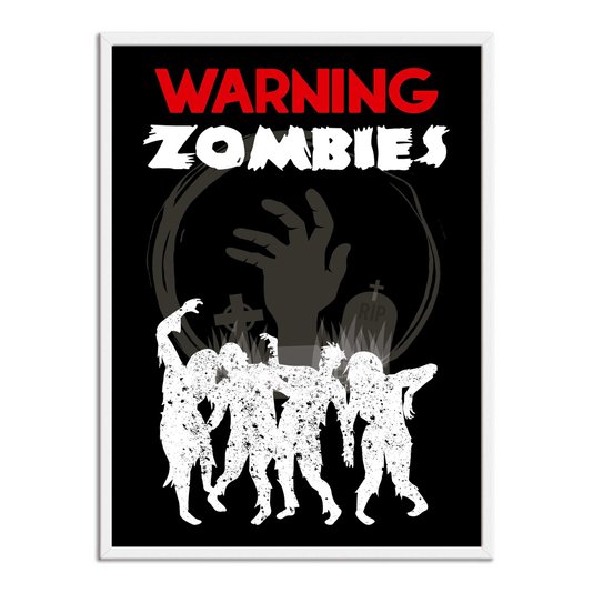 Quadro Decorativo Geek e Nerd Aviso Warning Zombies