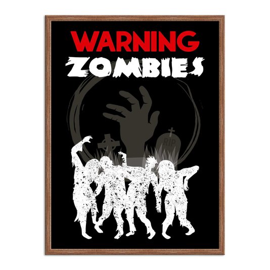 Quadro Decorativo Geek e Nerd Aviso Warning Zombies