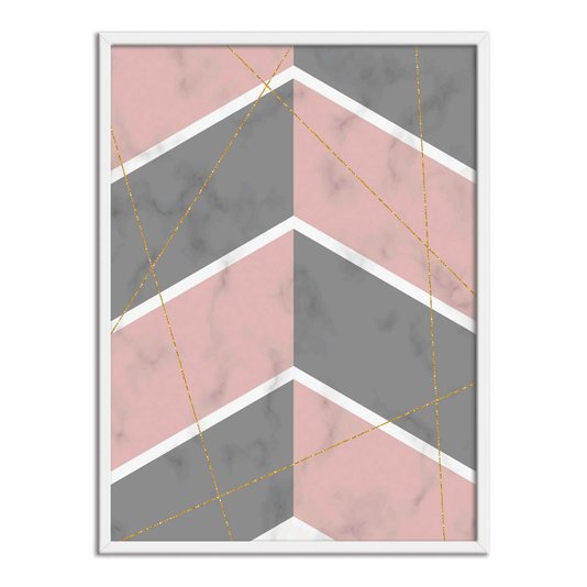Quadro Decorativo Geométrico Cinza Com Rosa