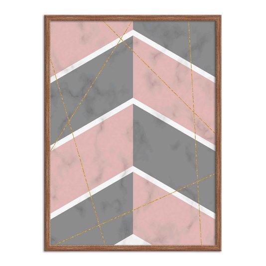 Quadro Decorativo Geométrico Cinza Com Rosa