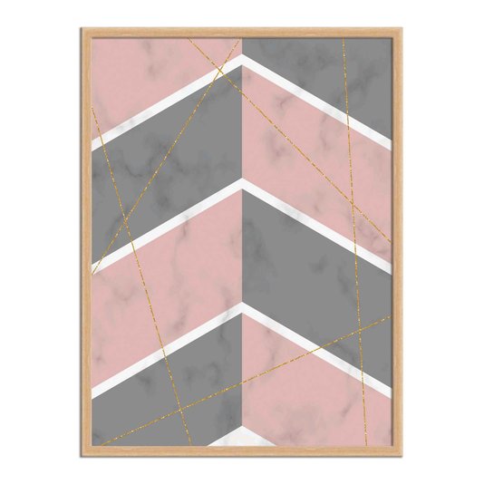 Quadro Decorativo Geométrico Cinza Com Rosa