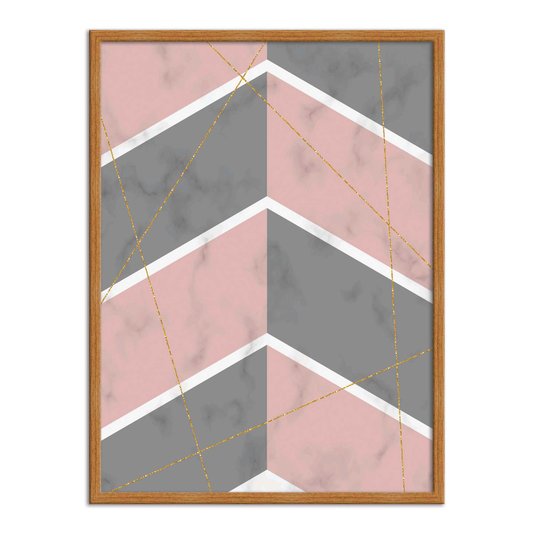 Quadro Decorativo Geométrico Cinza Com Rosa